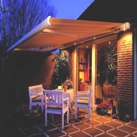 Patio awning at night